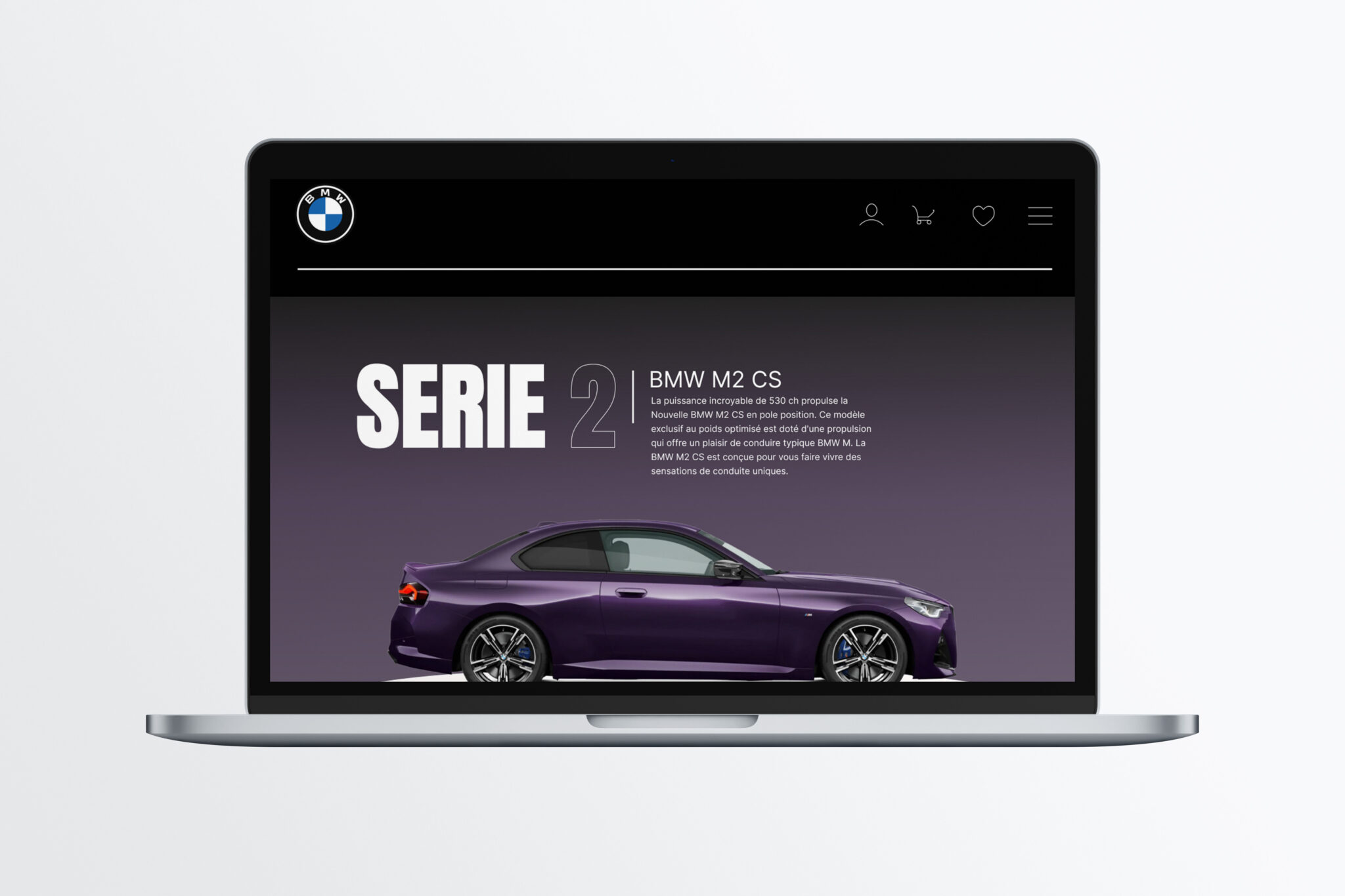 mockup du site web de la marque de voiture BMW